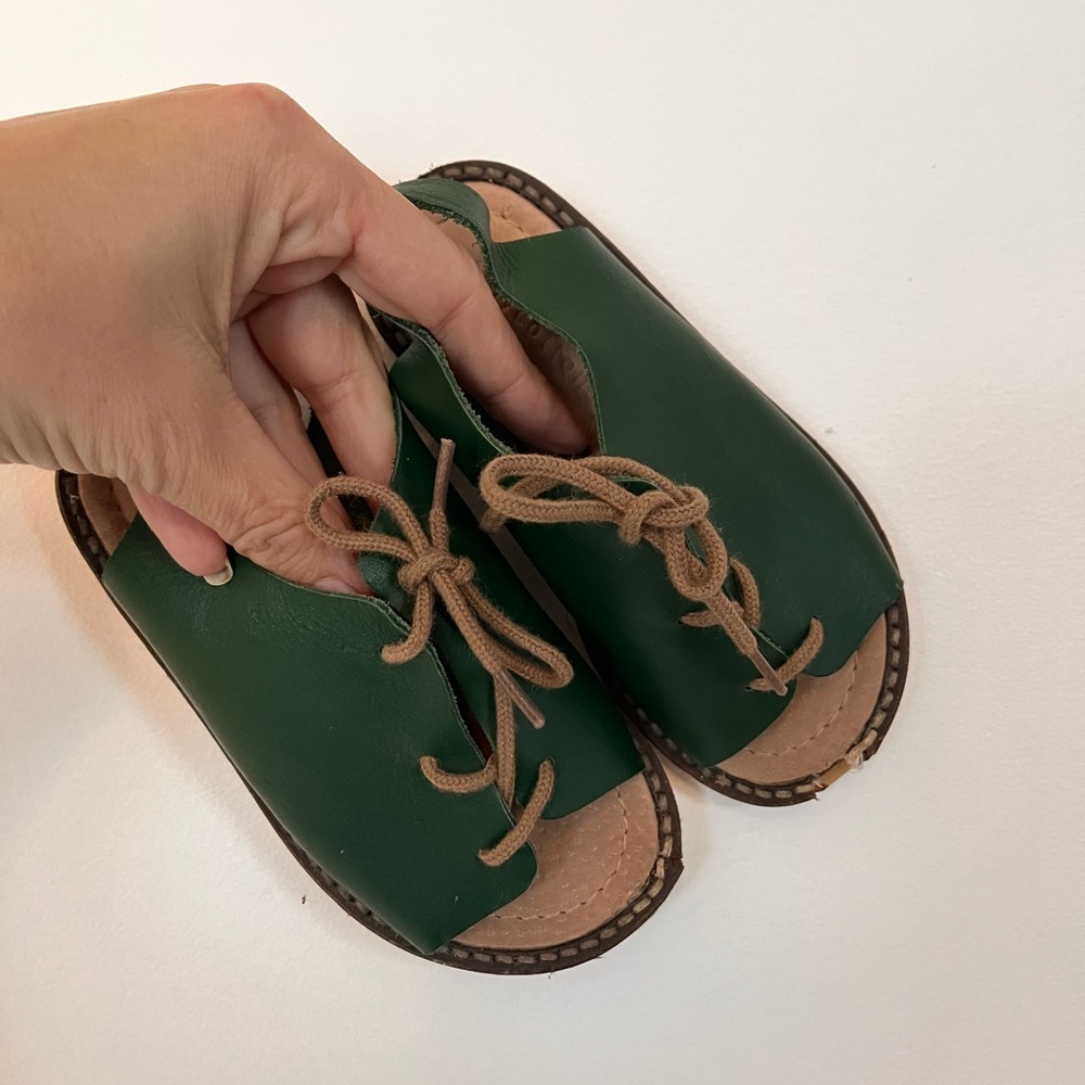 Tiny cottons Bohemian style Green Leather Kids Sandals